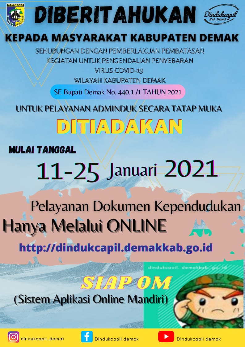 Pelayanan Dokumen Kependudukan Hanya Melalui Online